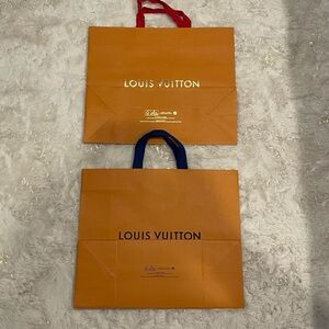 LV LOUIS VUITTON SHOPPING BAG SET BUNDLE 16 BY 13.5 INCHES BLACK GOLD LETTERING